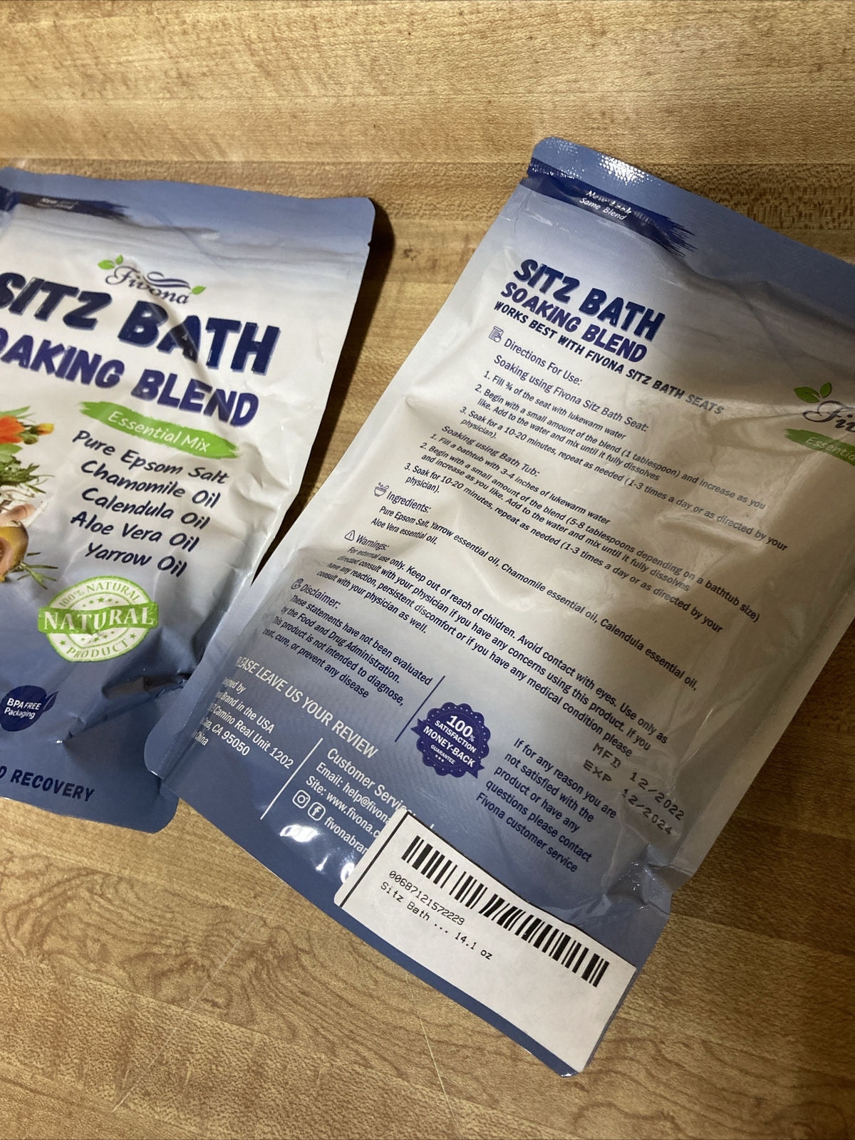 Fivona Sitz Bath Soak All Natural Blend of Epsom Salt 14.1oz Each New