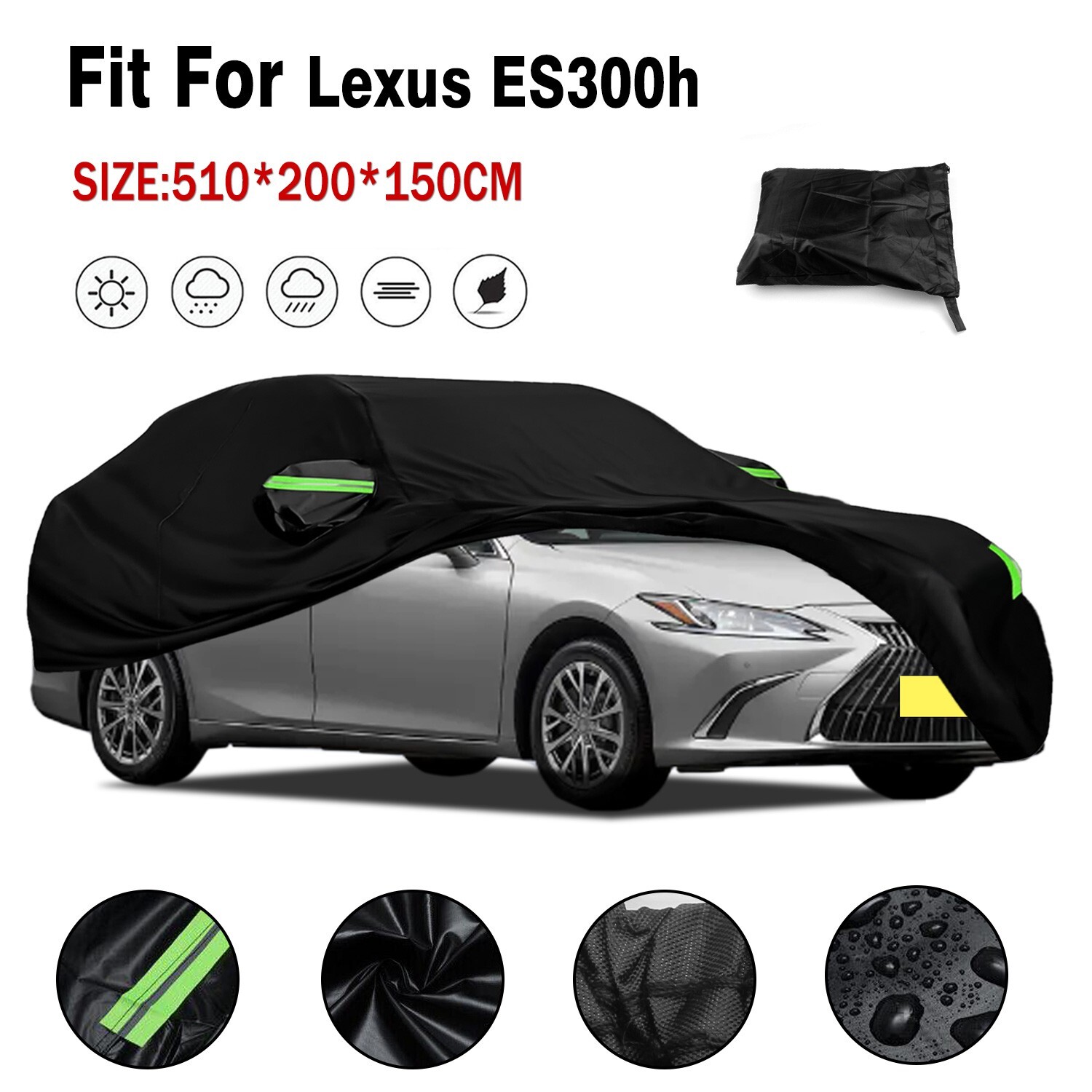 For Lexus ES300h ES350 Full Car Cover Waterproof Sun Rain UV Protection Black