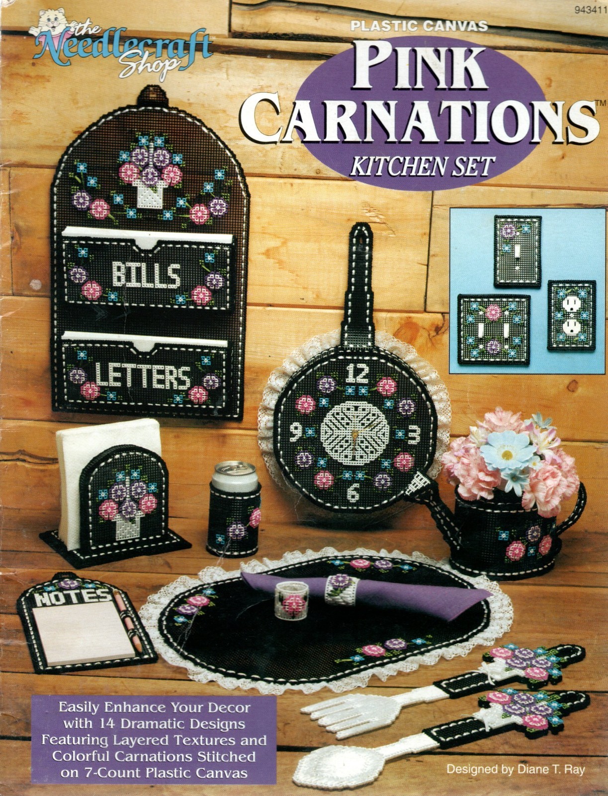Needlecraft Shop 943411 PINK CARNATIONS KITCHEN Plastic Canvas Pattern Leaflet