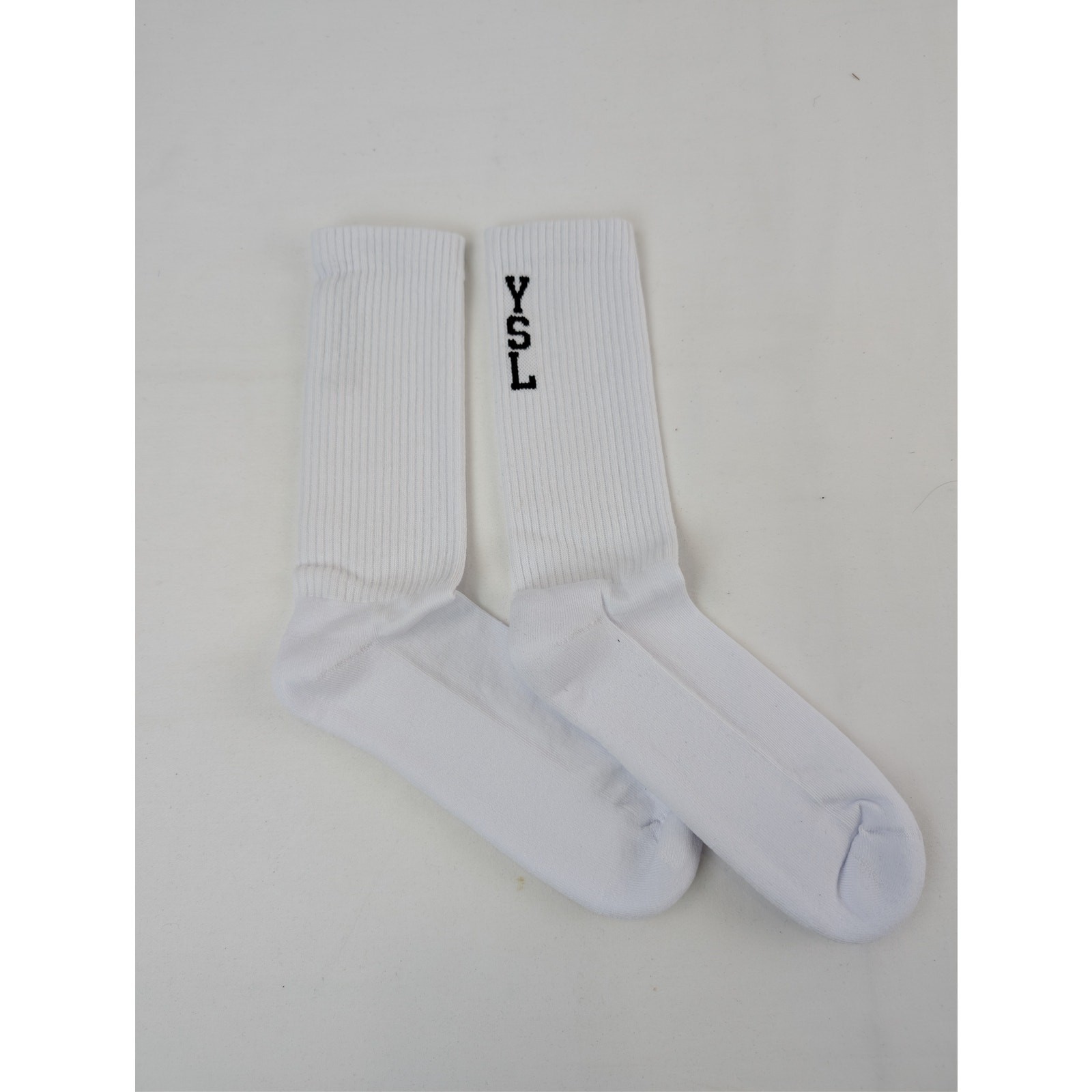 Saint Laurent Paris Jacquard Ribbed Knit Crew Socks in White BNWB 44-45