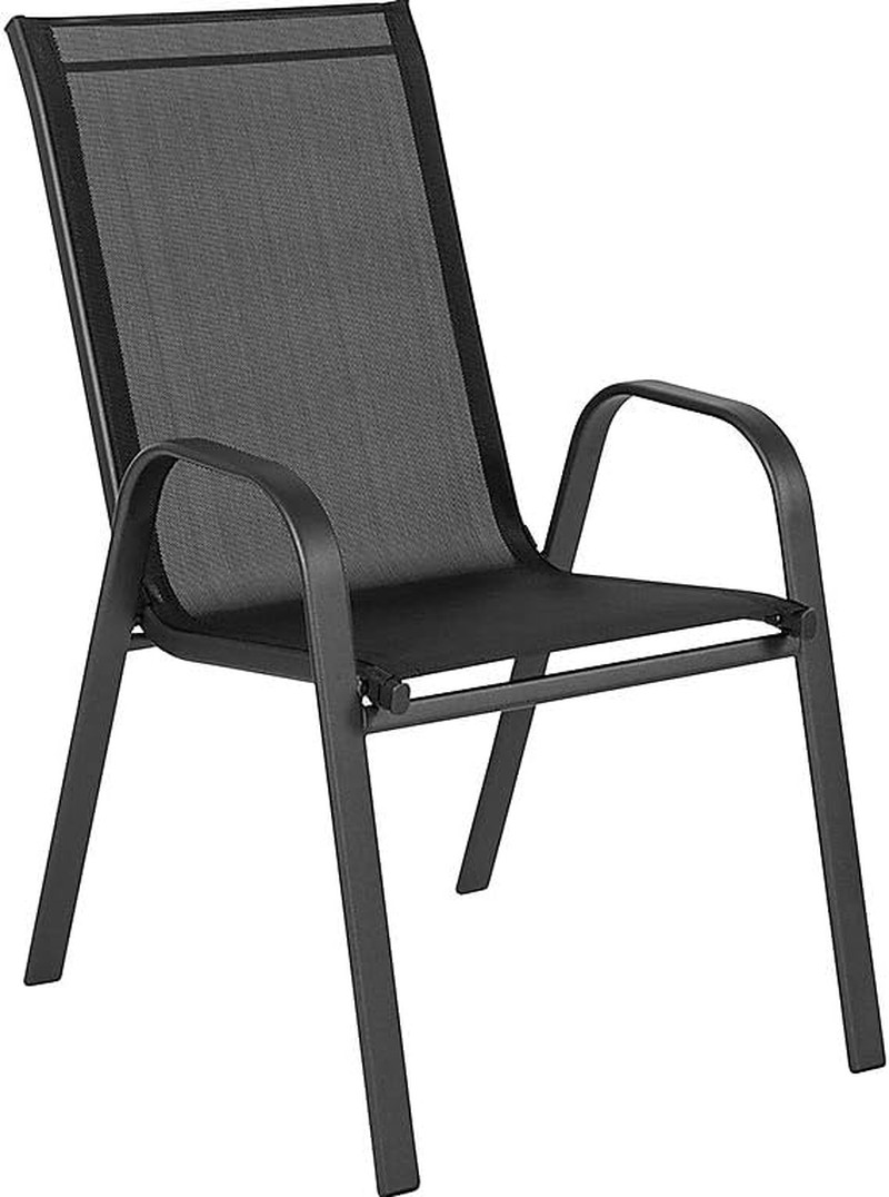 Set of 5 Stackable Black Patio Chairs with Modern Sling Design