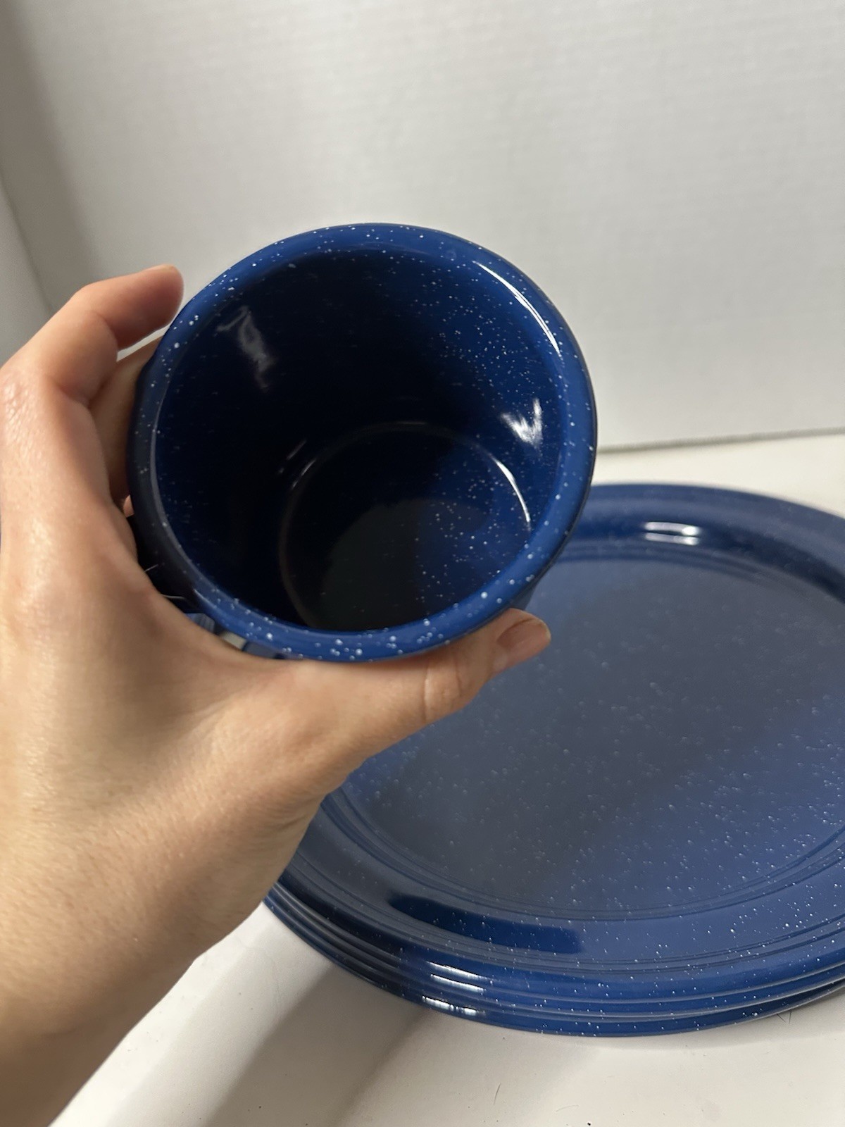 Speckled Blue Enamelware 12-Piece Dining Set for Camping