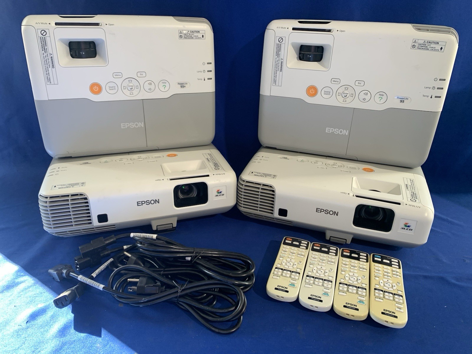 4 Epson PowerLite 93+ & 93 Projector 3LCD H382F With Remote Controls - Set Lot