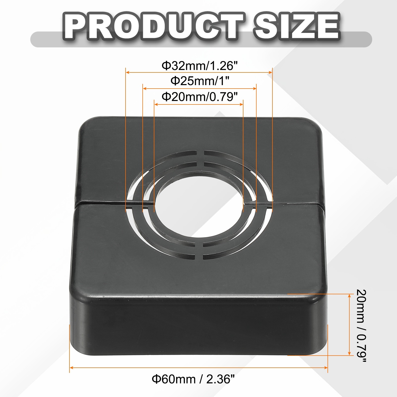 6pcs Wall Split Flange 0.79" Plastic Square Split Flange Pipe Cover, Black