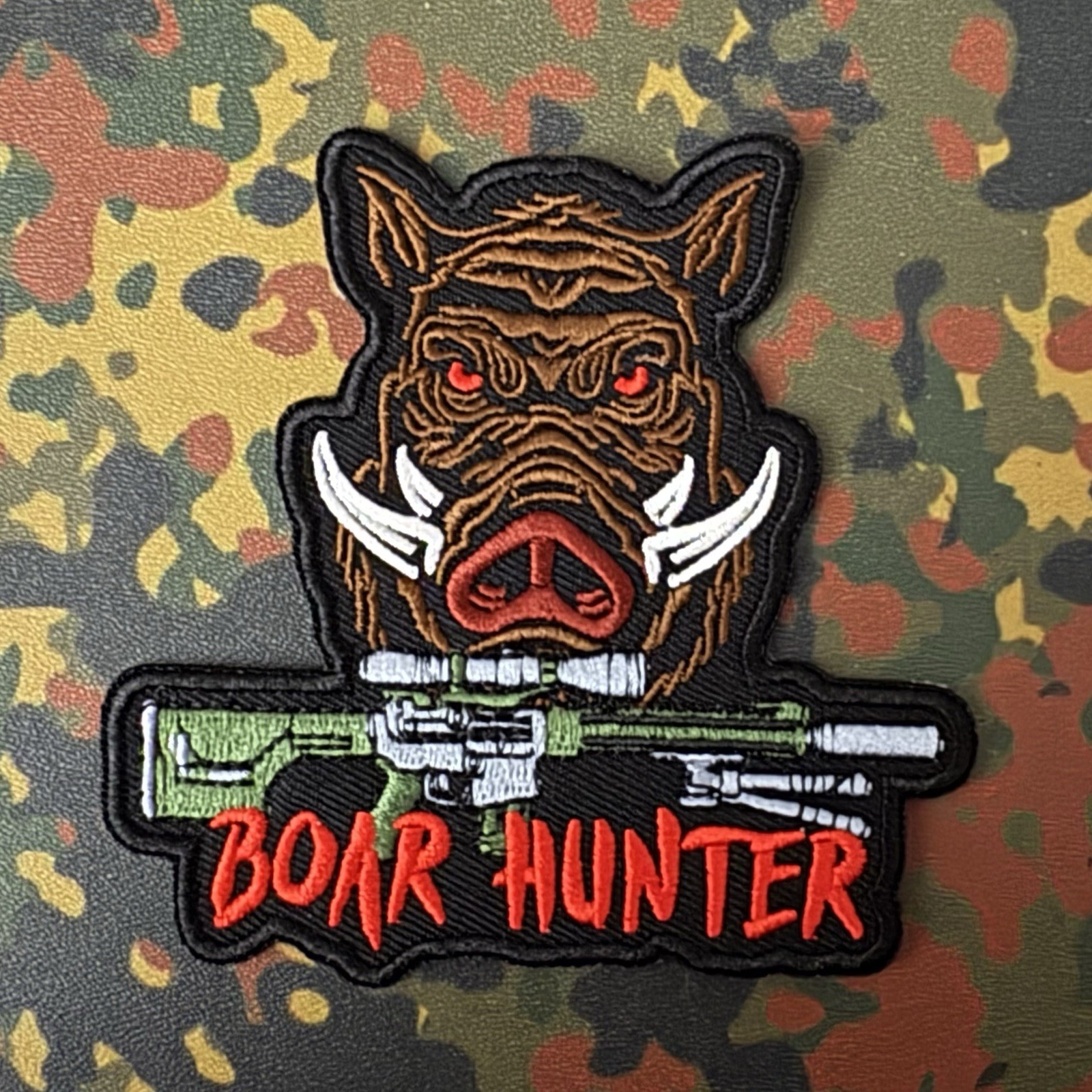 BOAR HUNTER Embroidered Iron-On/Sew-On Patch HUNTING WILD PIG SWINE TEXAS