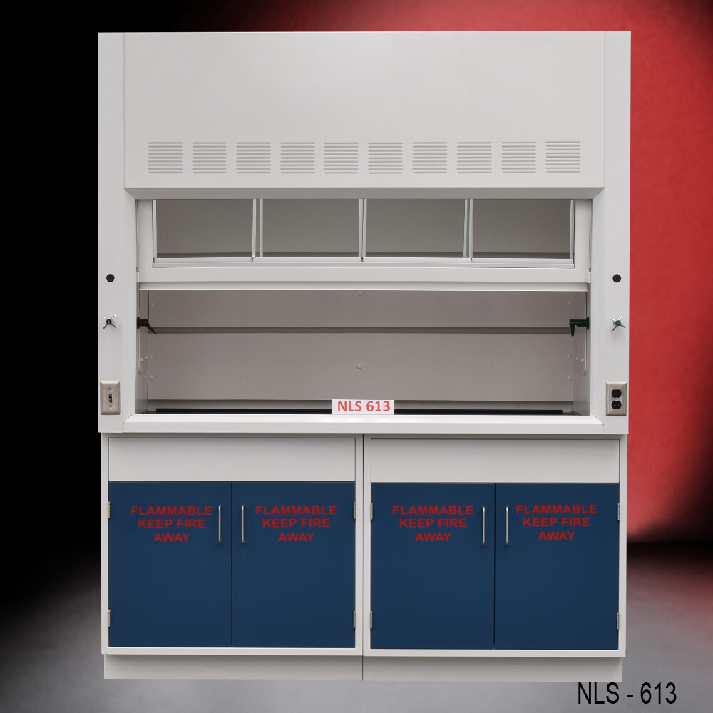 6' Fisher American Fume Hood w/ Blue Flammable Storage Cabinets / E1-470