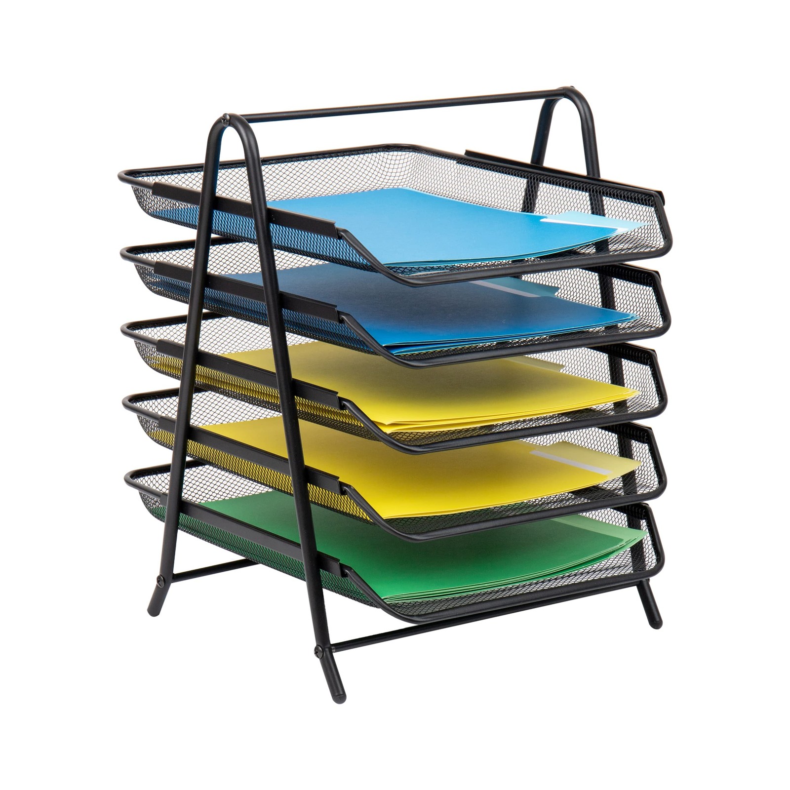Paper Tray and File Folder Set Desktop Organizer Metal Mesh 14.5"H Black
