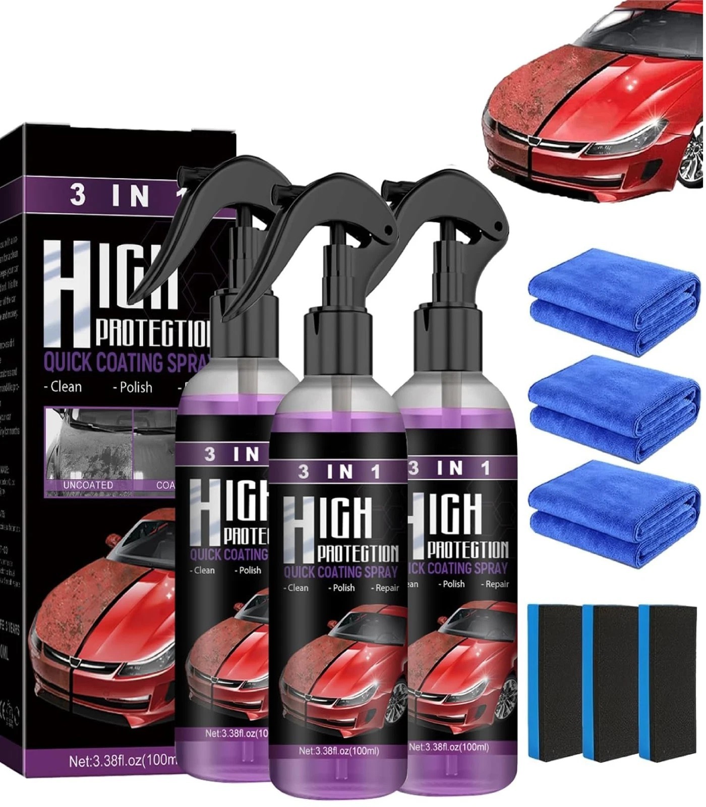 3 PACK Nano Ceramic Car Glass Coating Liquid Hydrophobic AntiScratch Auto Care
