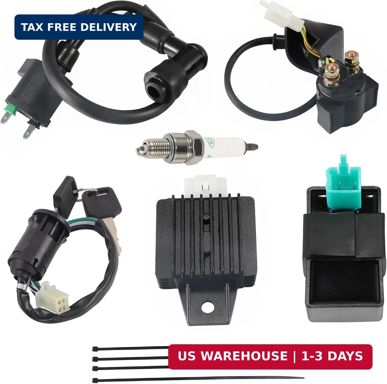 CDI Box,ignition coil and spark plug kit for 50 cc moped Scooter 50cc 70cc 90cc