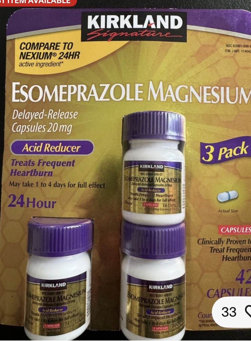 Kirkland Signature Esomeprazole Magnesium Acid Reducer 42 Capsules 20mg Delayed