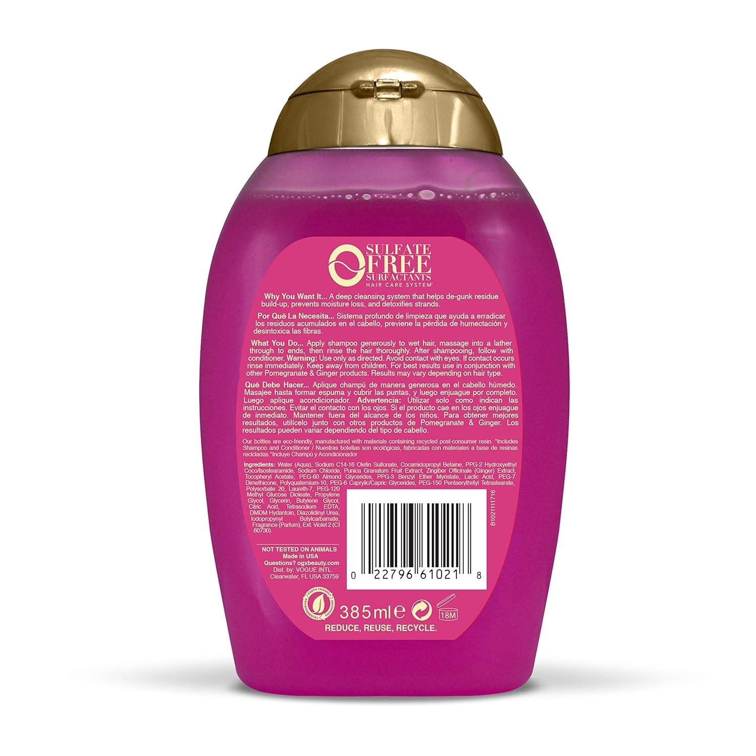 OGX Detoxifying Pomegranate & Ginger Shampoo, Sulfate Free - 13 fl oz