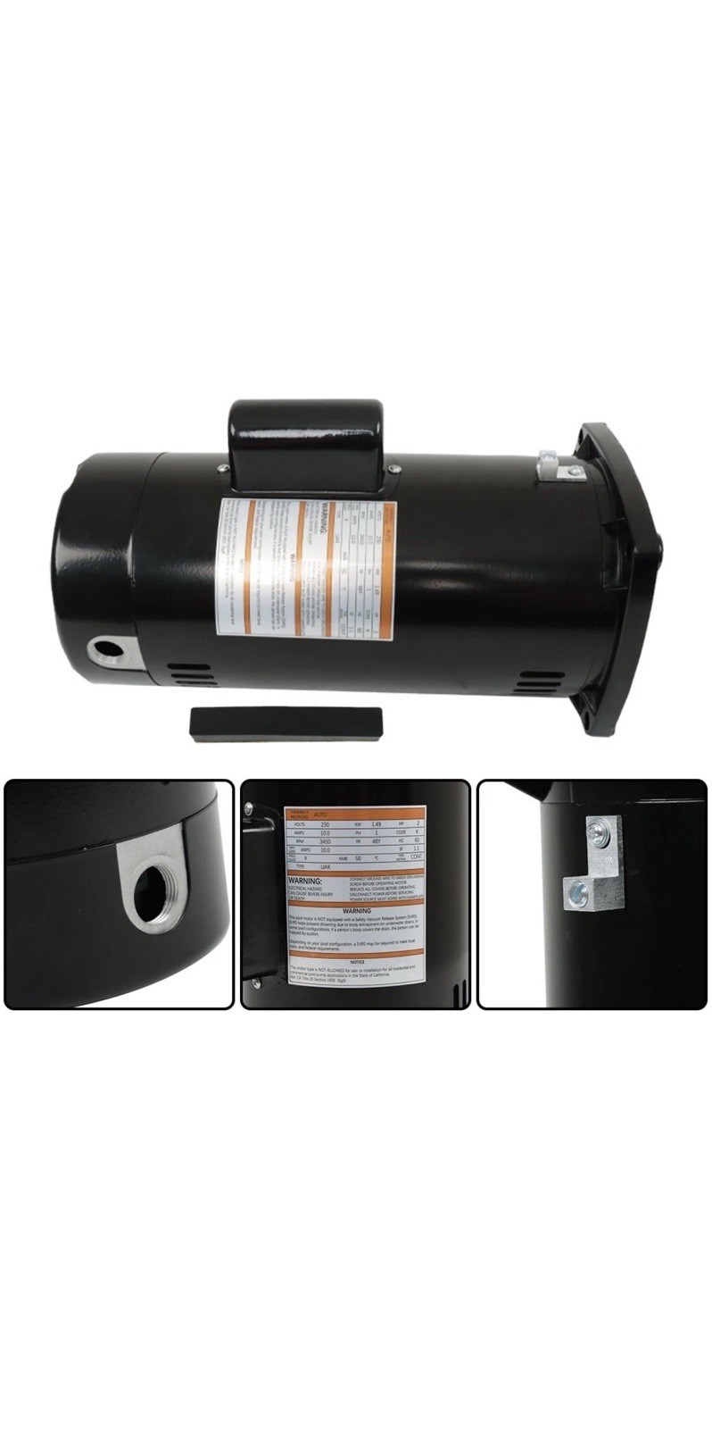 2 HP 3450 RPM 48Y 230V Frame Square Flange Swimming Pool Motor USQ1202
