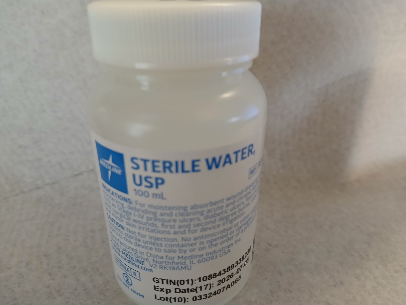 Medline Sterile Water, 100ml Irrigation/Wound Cleaning LOT OF 12 BOTTLES
