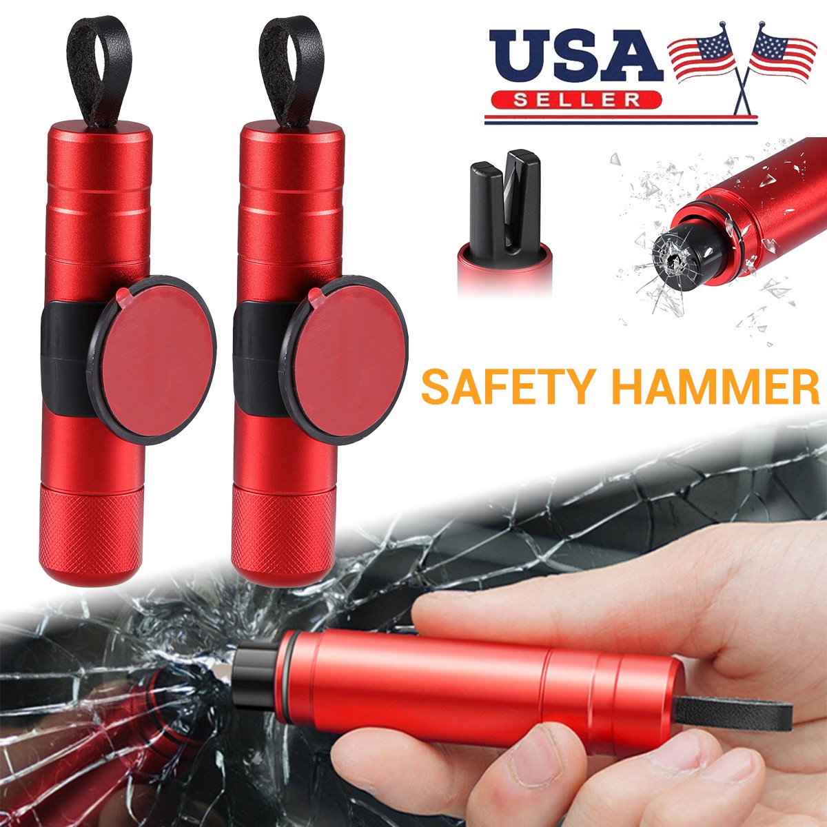 2x Car Safety Hammer Window Glass Breaker Seat Belt Emergency Escape Cutter Tool