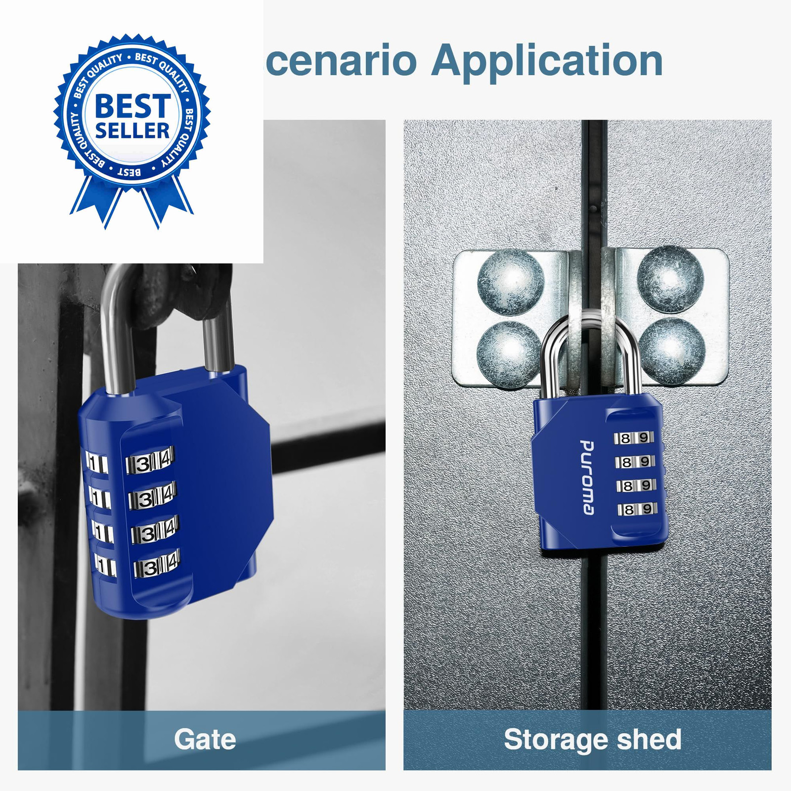 Puroma 1 Pack Combination Lock for Locker 4 Digit Outdoor Medium, Blue