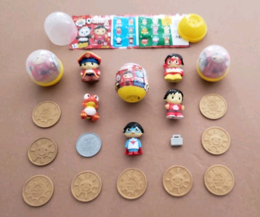 5 NEW Loose RYAN'S WORLD OOSHIES XL Blind MINI Kids FIGURES & GOLD COINS + Lot