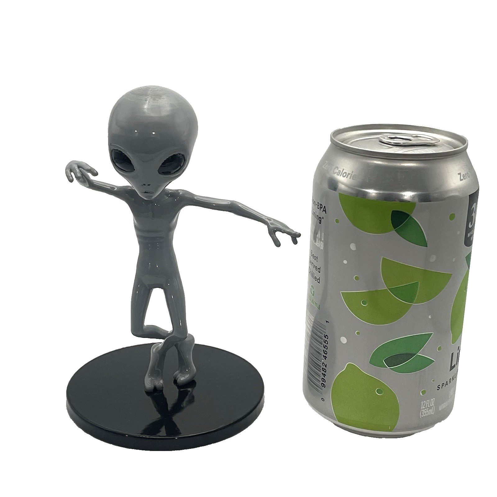 5.75" Grey Alien Figurine – Dance Pose on Black Base – 3D Printed – Vapor Smooth