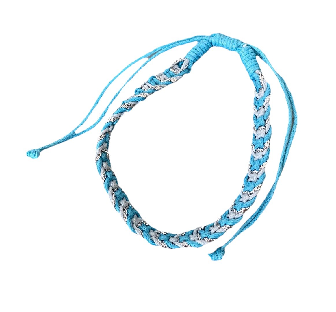 Artisan Turquoise Blue Silver White Braided Bracelet Handmade