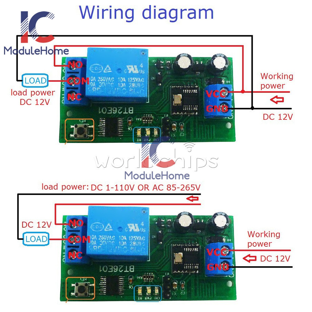 DC12V 1 Channel Bluetooth BLE 5.2 Relay Module Control Board 6 Commands Operate