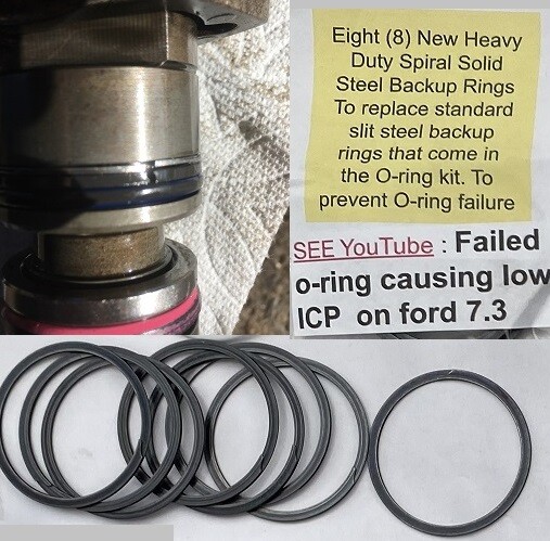 EIGHT Heavy Duty steel SPIRAL Rings for 7.3 POWER STROKE Injectors upper O-rings