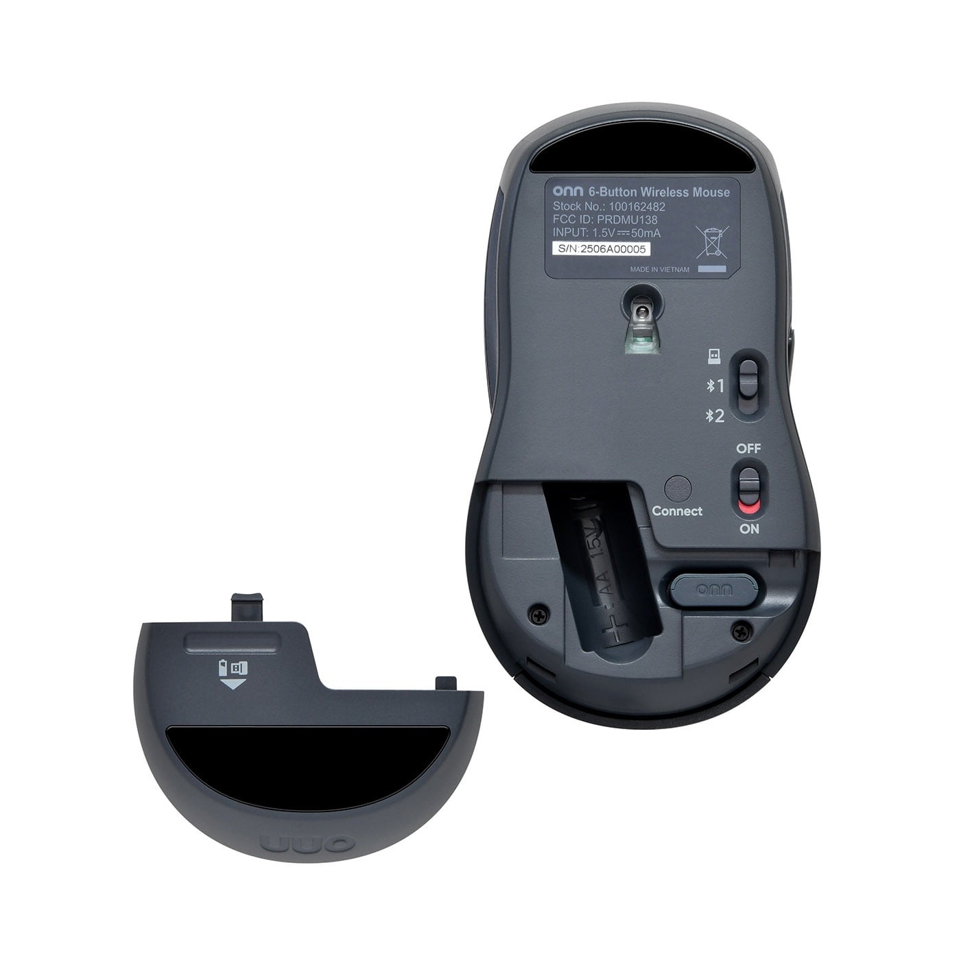 6-Button Wireless Bluetooth Ambidextrous Mouse USB-A Nano Receiver Black