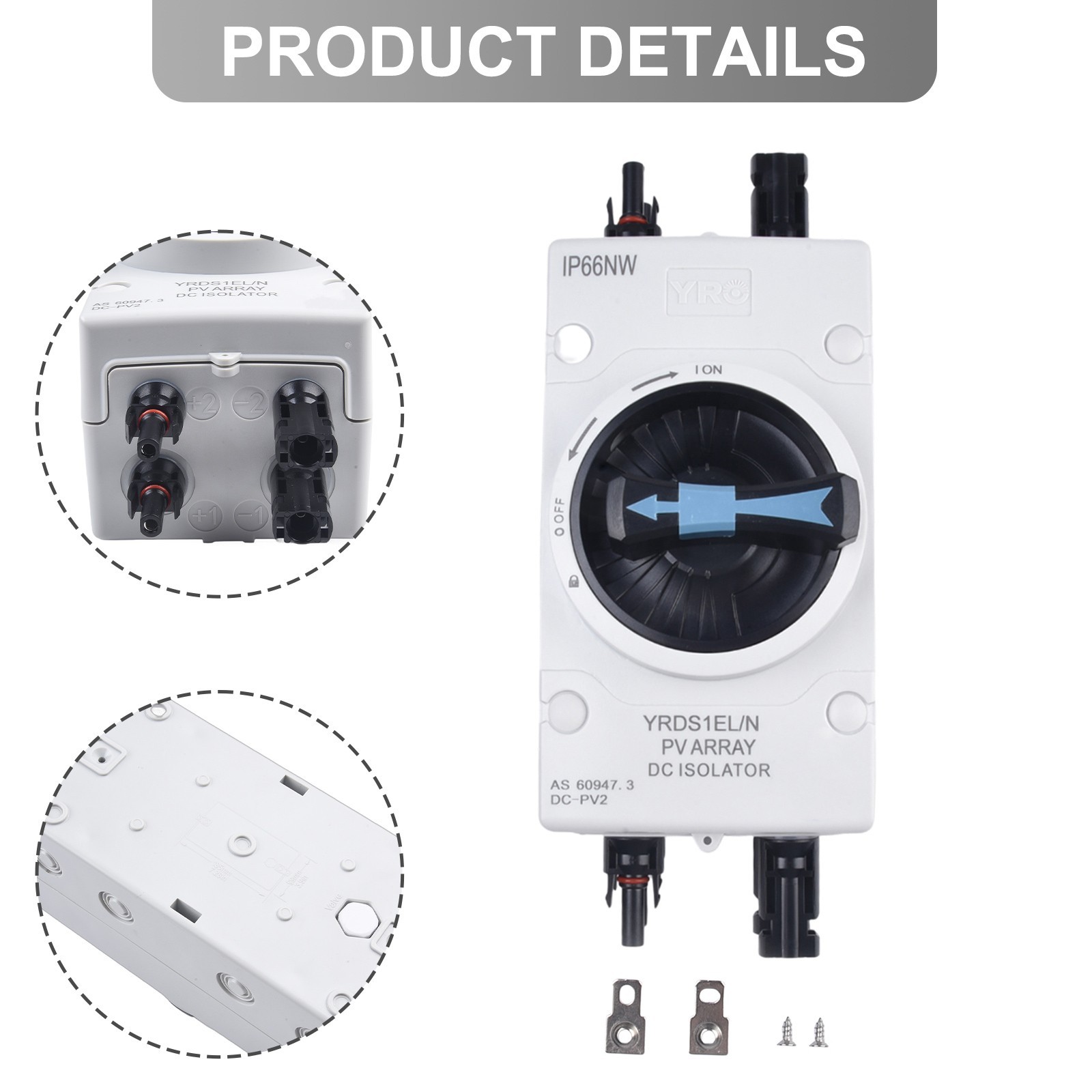 Solar PV DC Disconnect Switch Main Switch 32A /1000VDC 4P IP66 For 2 Strings