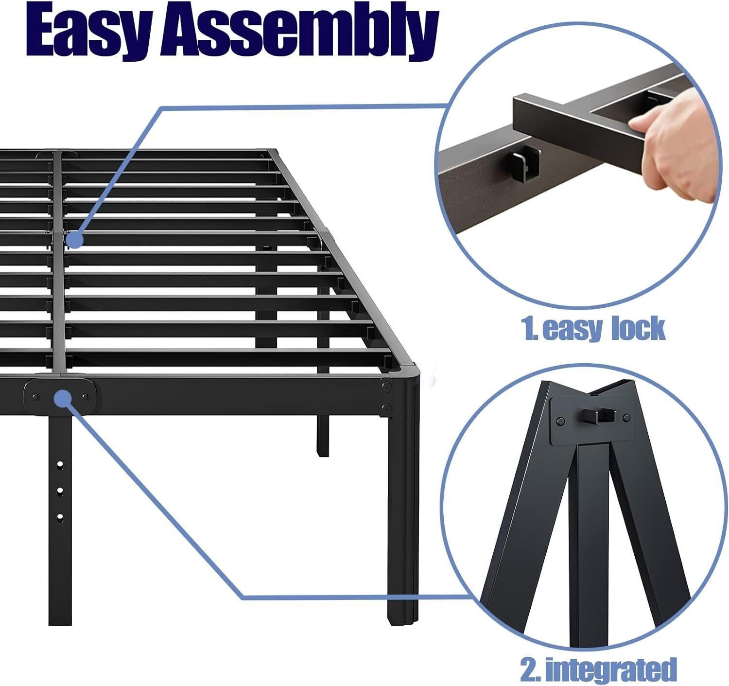 14" Full Size Bed Frame No Box Spring Needed Heavy Duty Metal Platform Bed Frame