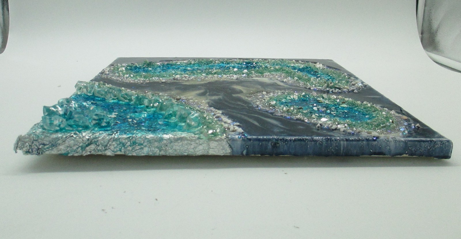 Resin, Crystal Geode Wall Art-2 Blue/Green/Silver Colored Pieces