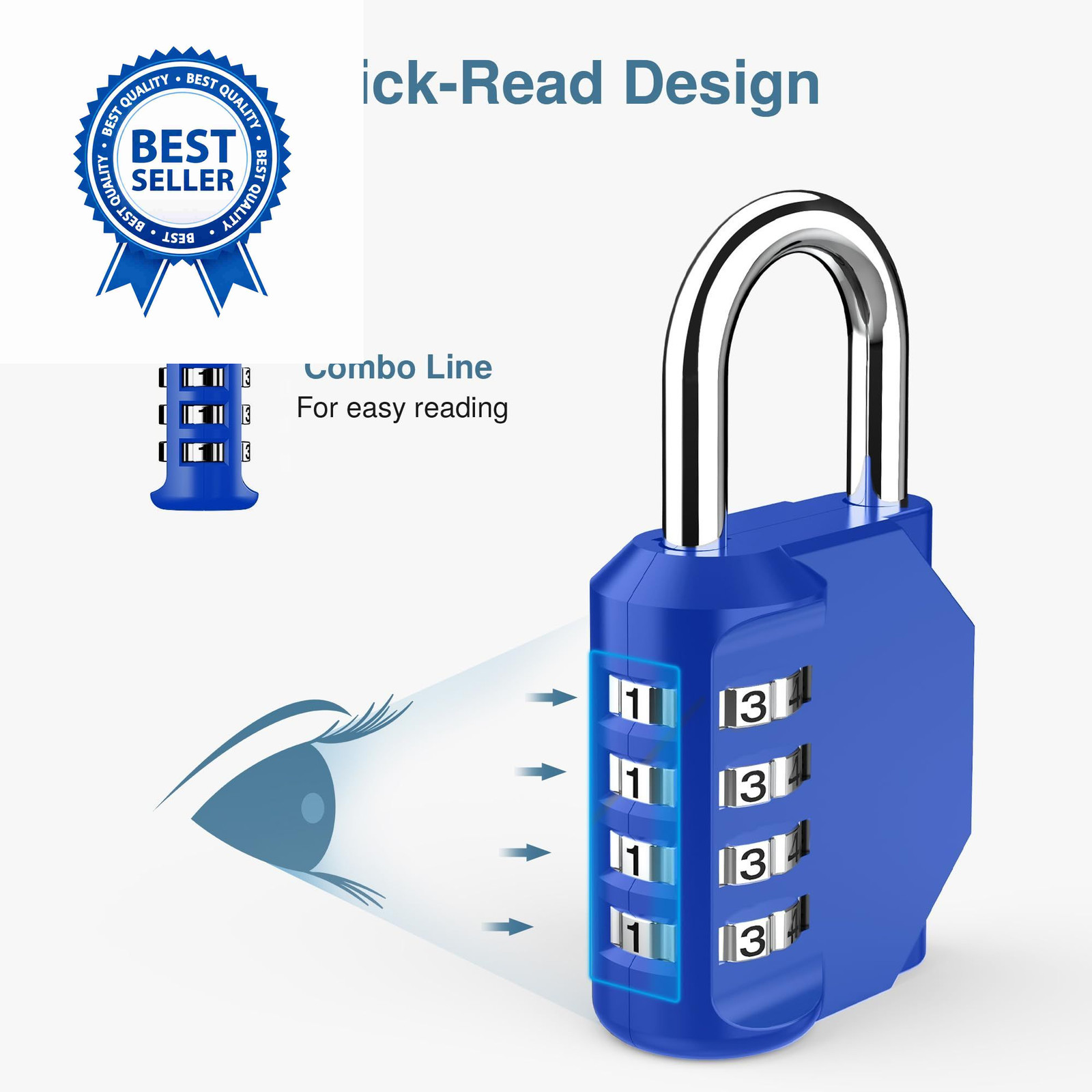 Puroma 1 Pack Combination Lock for Locker 4 Digit Outdoor Medium, Blue