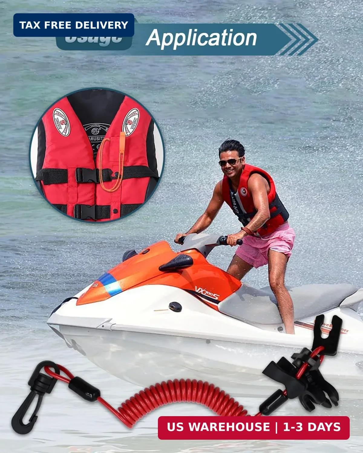 Universal Safety Boat Kill Switch Lanyard, Emergency Engine Stop Cord T