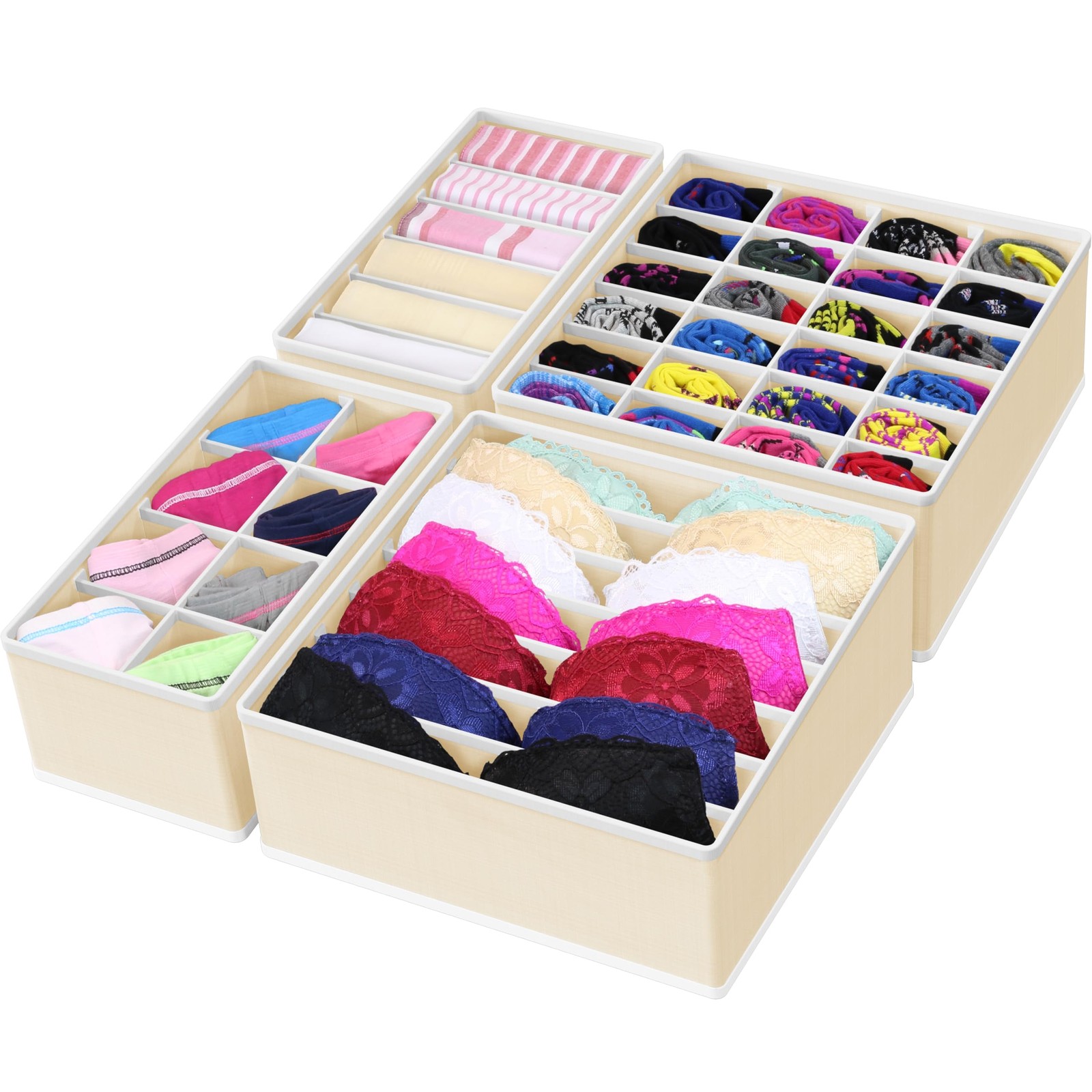 4-Pack Drawer Organizer Set for Underwear Socks Bra Beige