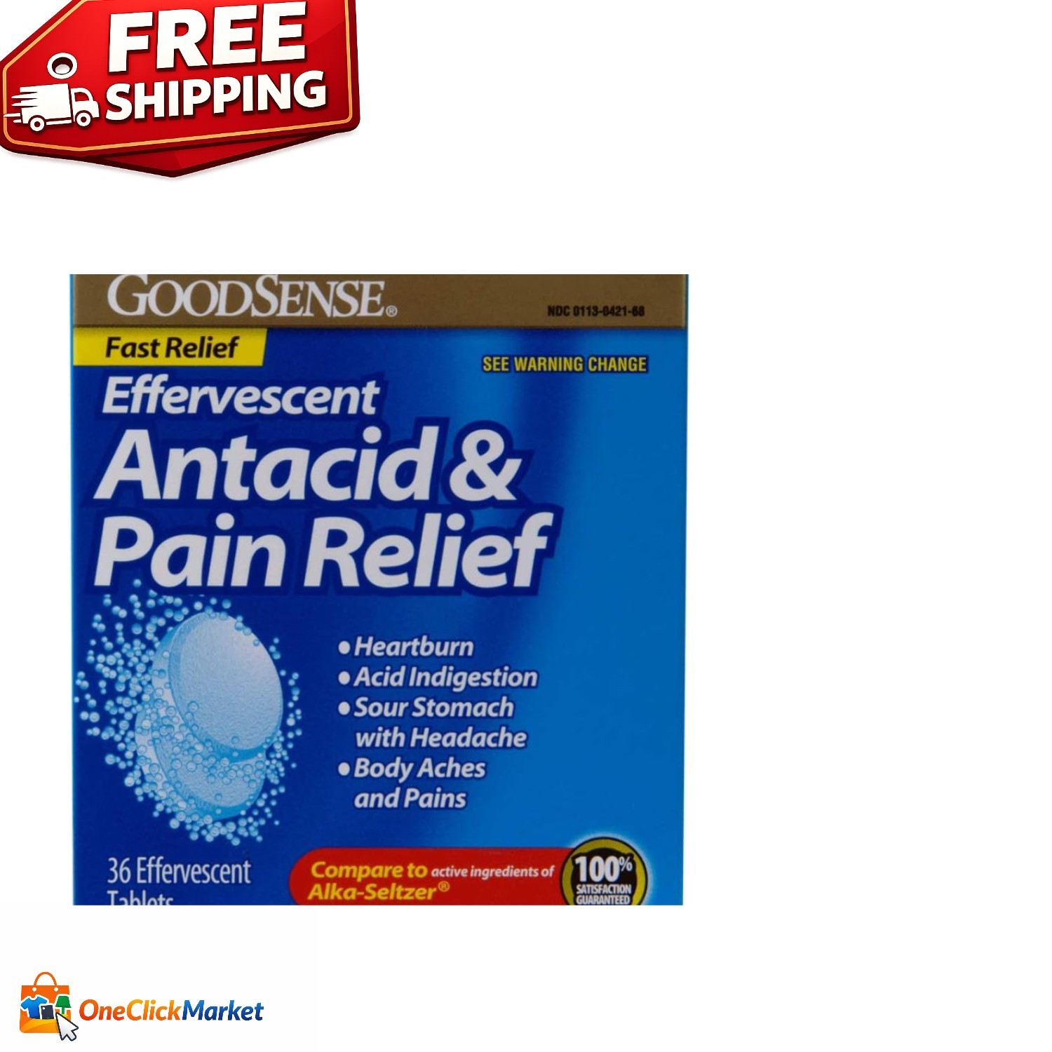 Instant Relief Effervescent Antacid Tablets - 36 Count for Headaches & Stomach