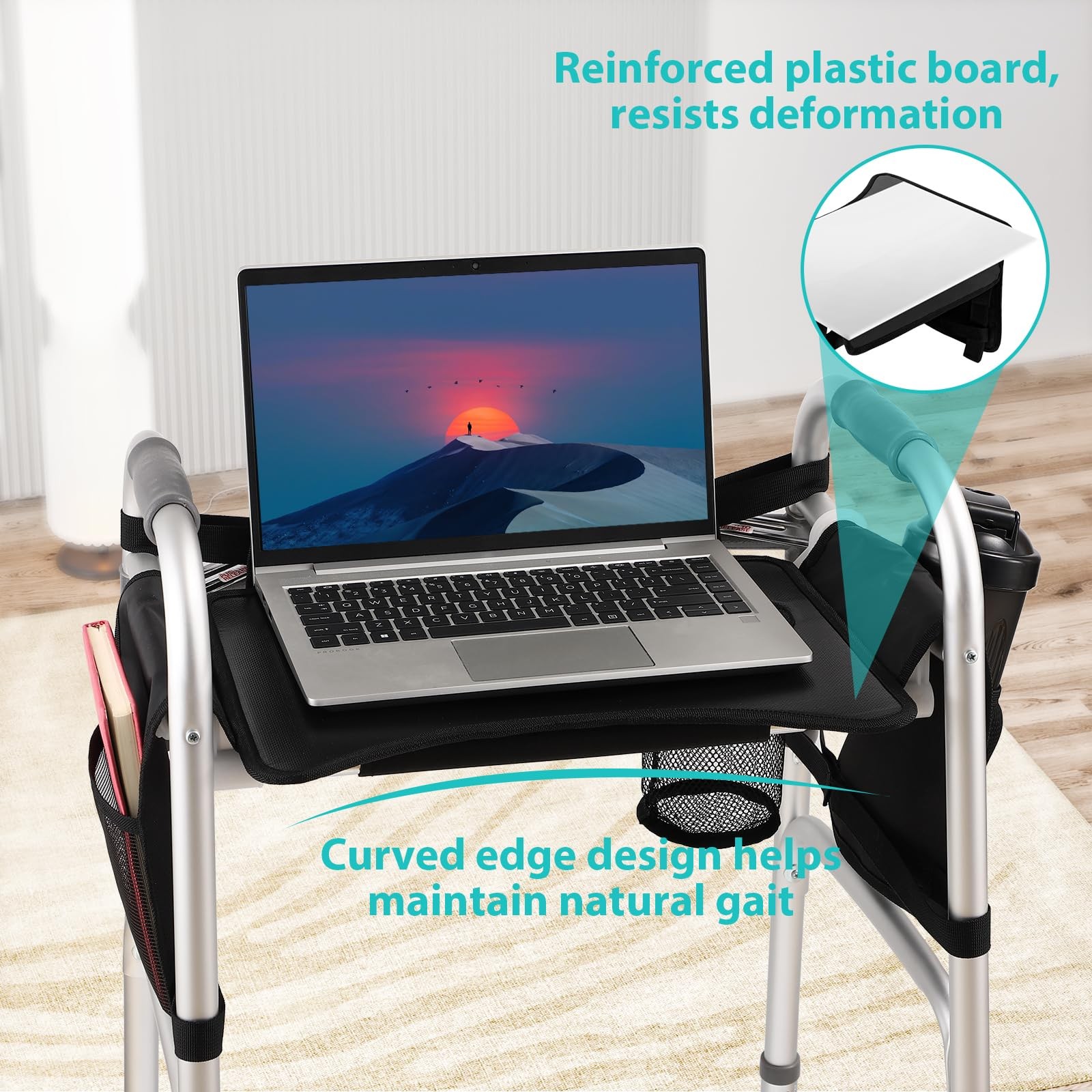 Hook-On Walker Tray, Cup Holder & Tool Free Quick Assembly, Non Slip Mobility...