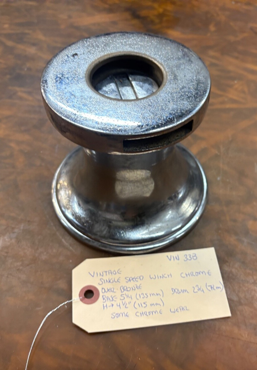 VINTAGE SINGLE SPEED WINCH CHROME OVER BRONZE BASE 5 1/4" (135MM) DRUM 2 3/4"...