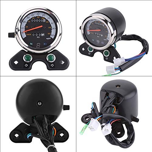Motorcycle Speedometer,12V Universal Metal + Plastic Dual Odometer Speedometer