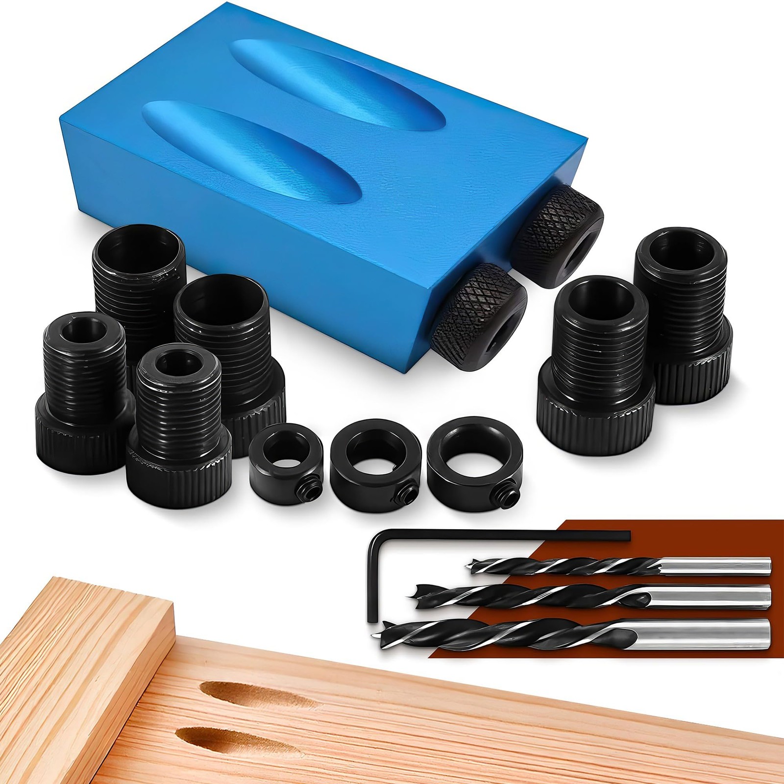 14 Pcs Pocket Hole Jig Kit, 15° Angle Drill Guide, Aluminum Standart, Blue