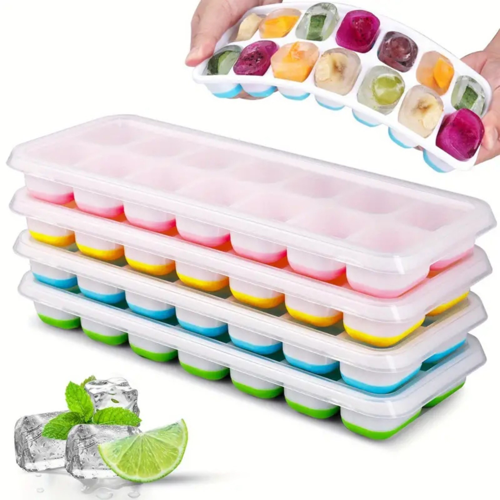 Ice Cube Tray Silicone Ice Tray, 14 Ice Cube Molds with Lids, Stackable