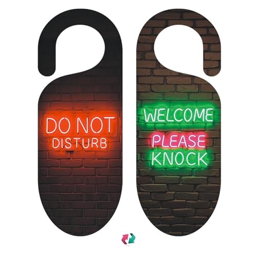 Do Not Disturb Door Hanger Sign 2Pack Door Signs with Neon Lights Design for