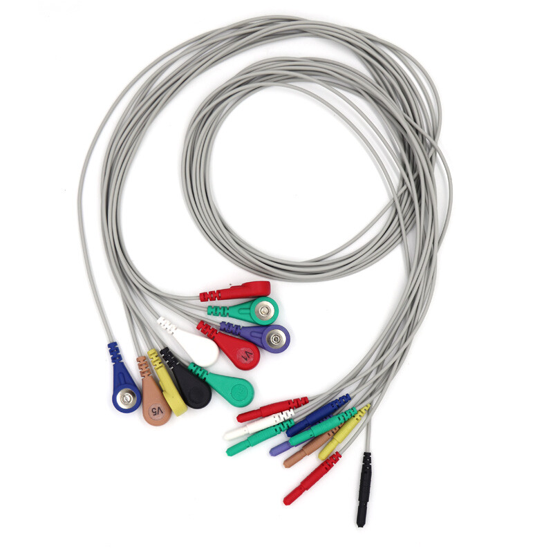 Unviersal DIN 1.5mm ECG/EKG Holter Cable Lead/TPU Cable snap 7-lead 3ft