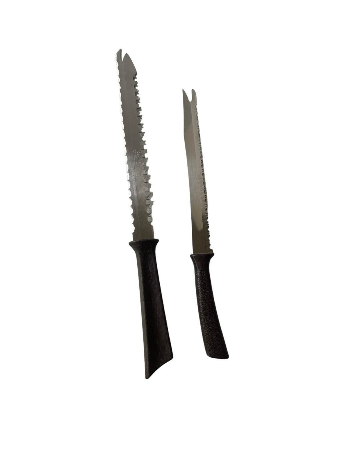 2 Piece Quick Cut Knife Serrated Knife Set Vintage USA Made Brown Composite