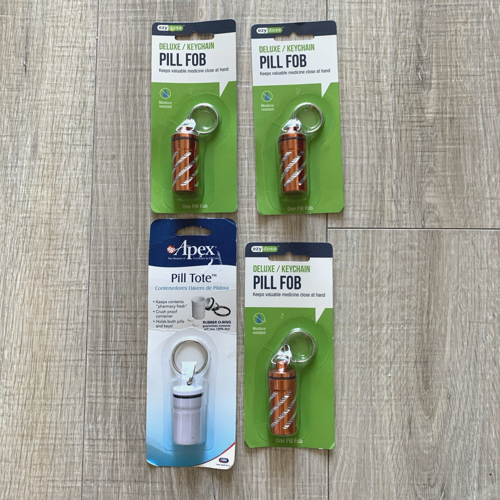 Lot 4 Ezy Dose Pill Fob Keychain Reminder Box Case Medicine Airtight Seal 68133