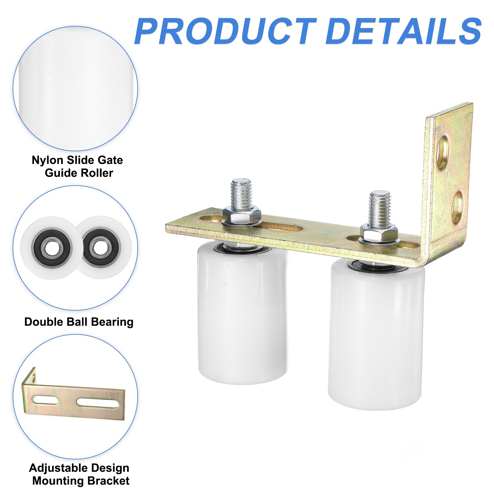2Set Slide Gate Guide Roller, 2"x2-3/4" Nylon Gate Support & Bracket, White