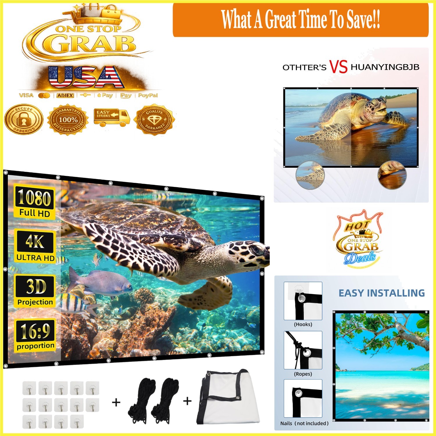 150 Inch Portable 4K HD Rear Front Projector Screen Foldable Outdoor Indoor