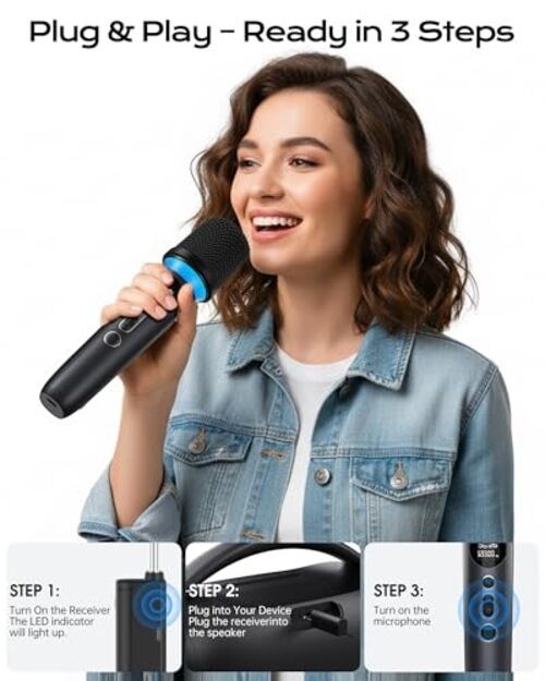 Wireless Microphone, One-Touch Mute & Dynamic RGB Lighting, Professional Black