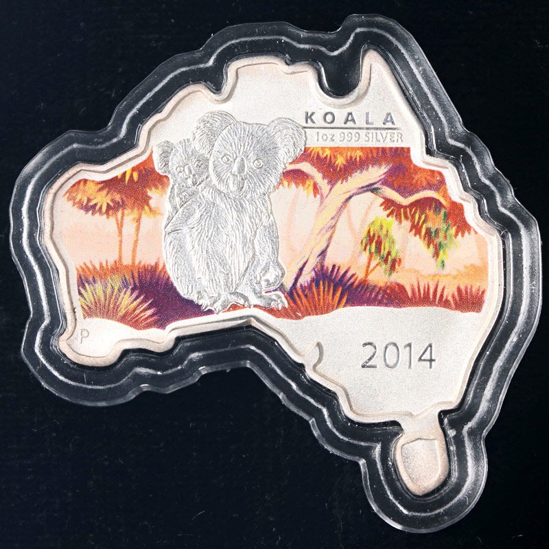 2014 Australia 1 Ounce Silver $1 Map Shaped Animal Koala OGP COA - STOCK