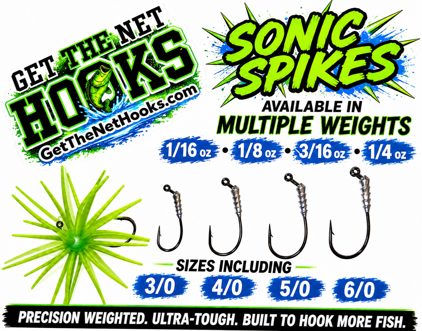 Sonic Spike Urchin Bait Hook 17, 19 & 25 MM Coike Pear Moeba 1/16,1/8,3/16 & 1/4