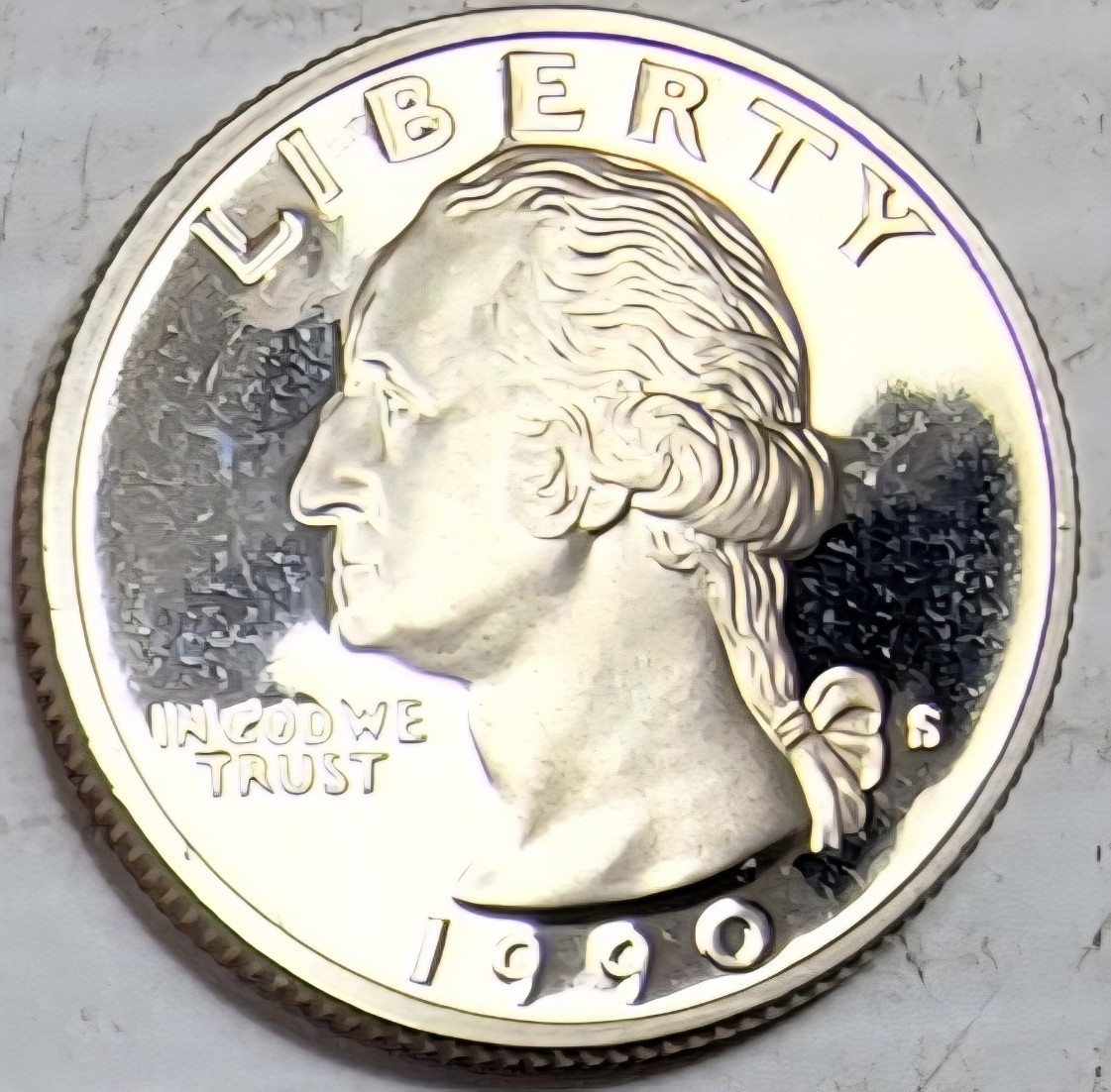 1990-S - 25¢ PR - Washington - Uncirculated - DCAM - Mirror Like Fields - CLAD