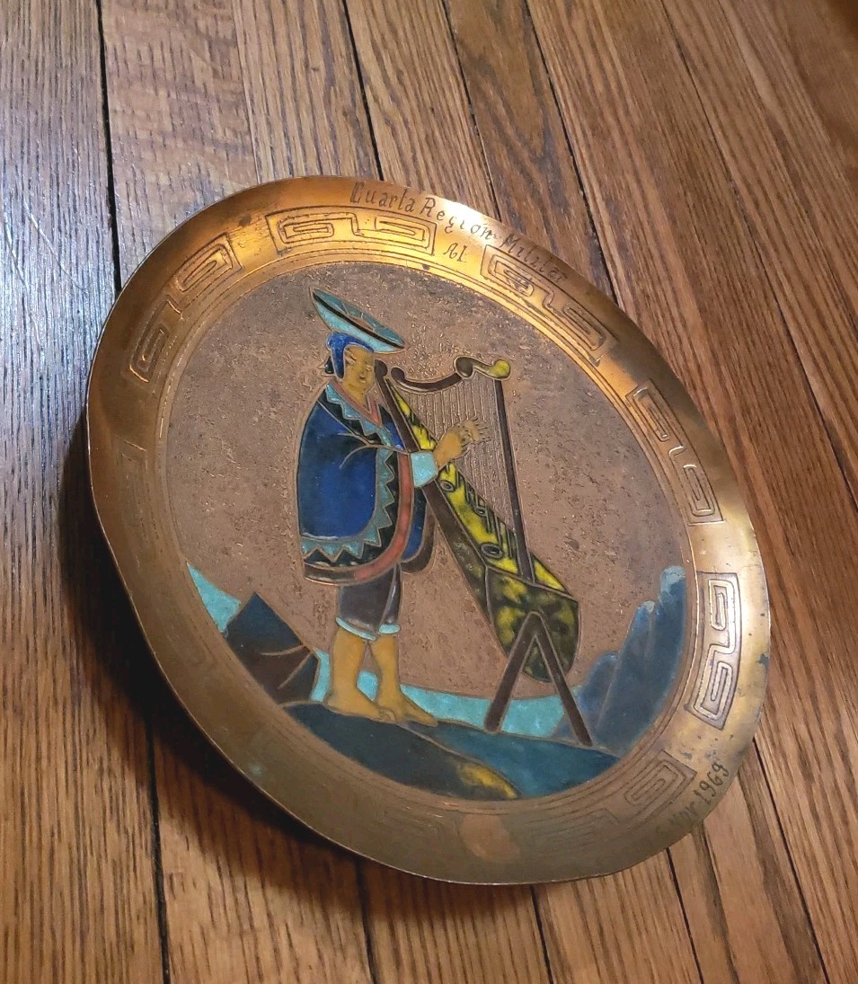 Vintage Copper Brass Wall Plate Artisan Made Art