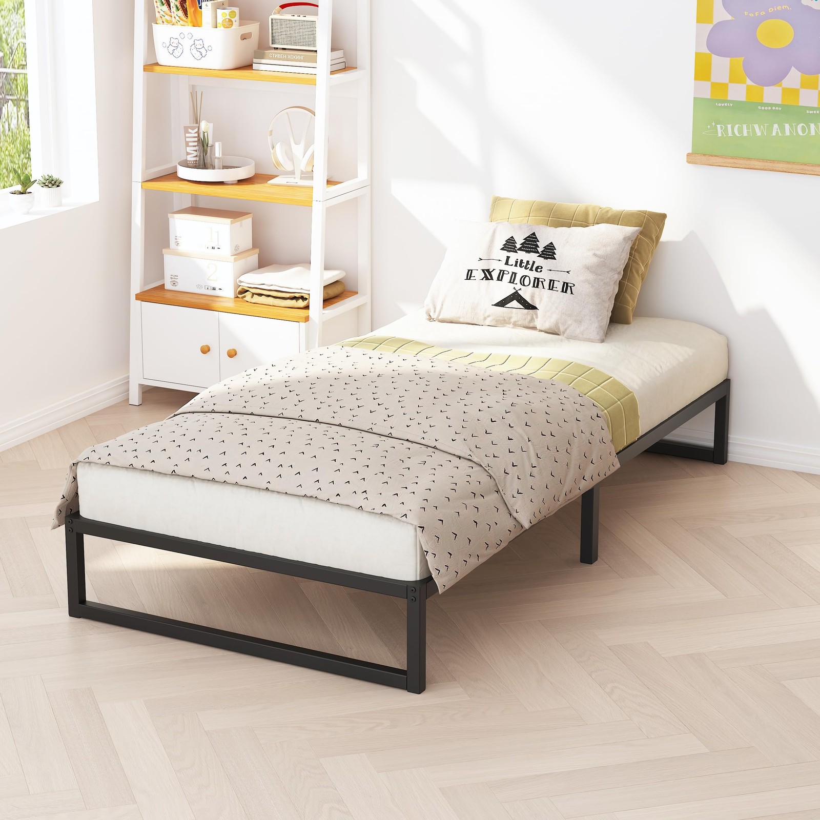 8 Inch Twin Bed Frames Heavy Duty Metal Platform Bed, Black