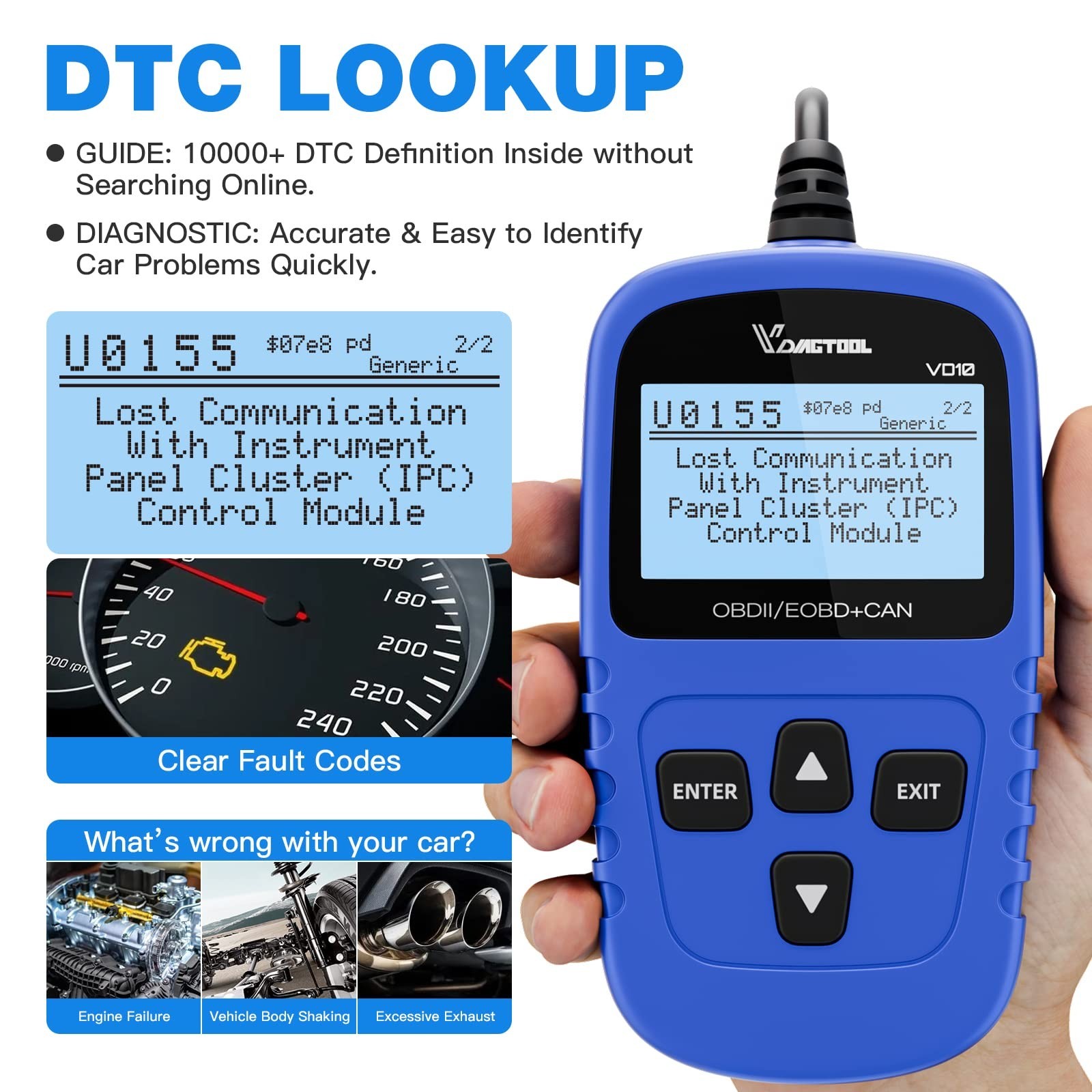 OBD2 Scanner Code Reader, Car Diagnostic Tool, Engine Fault Code Reader, CEL Off